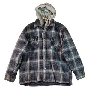 Moose Creek Mens L Flannel Lined Hooded Shirt Jacket Plaid Quilted‎ Lined
